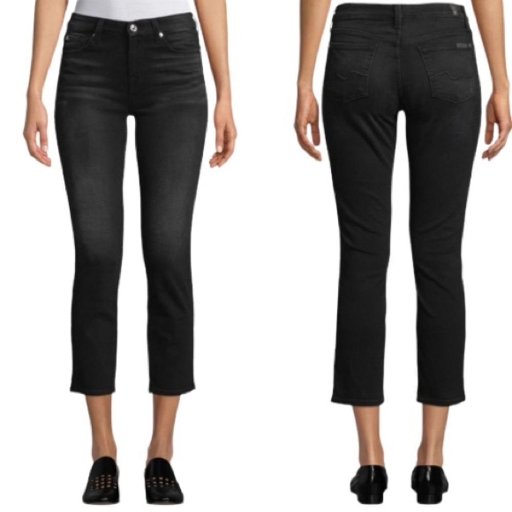 7 For All Mankind Black High Rise Karah Crop Skinny Ankle Jeans Size 31